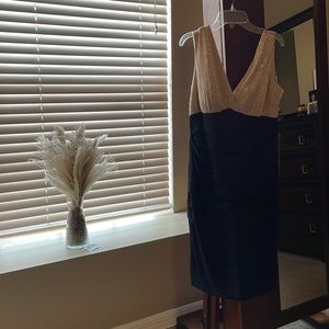 Women’s cocktail/evening dress, gold/black, knee length, size 12, new with tag